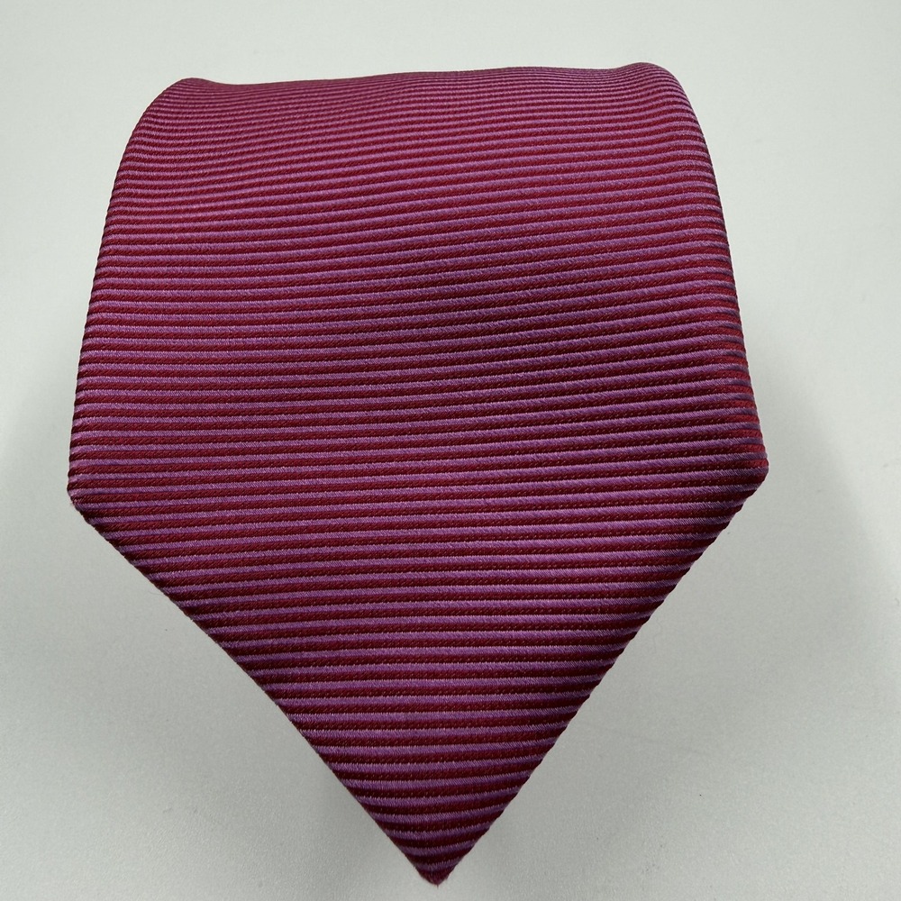Boss Hugo Boss Tie Mens‎ One Size Pink Striped Classic 100% Silk Made In Italy - Picture 3 of 6